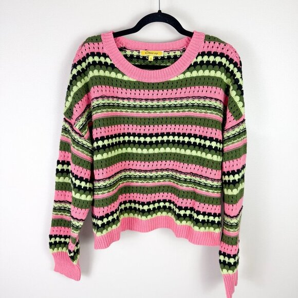 Circus NY Sam Edelman Stripe Knit Sweater XL Pink Green Black Cotton Blend Retro - Picture 4 of 9
